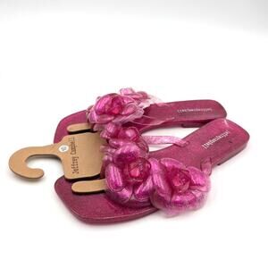 Jeffrey Campbell Fleuris Jelly Flip Flop Thong Sandal Pink Glitter Size US10